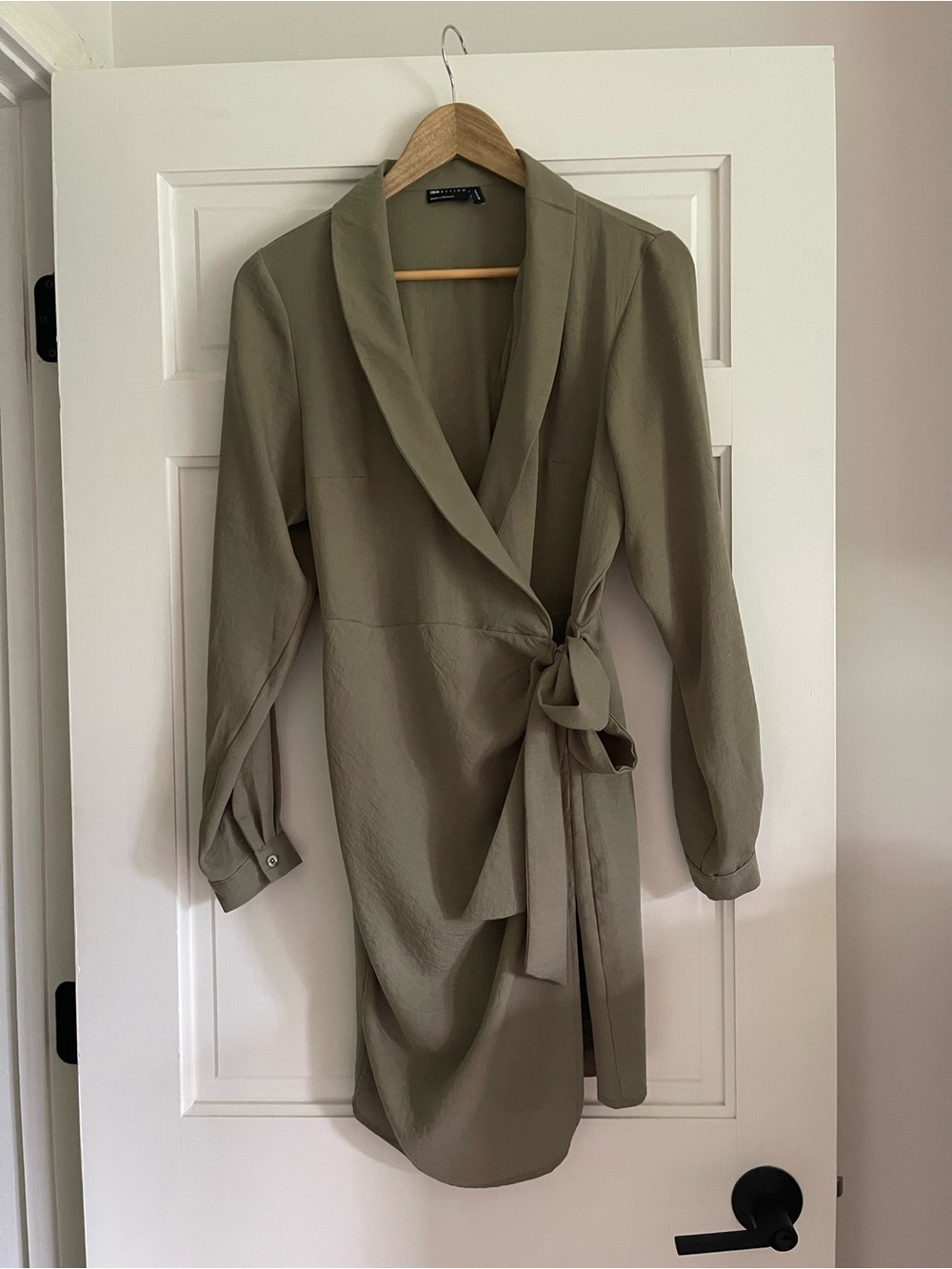 ASOS Olive Wrap Long Sleeve Shirt Dress